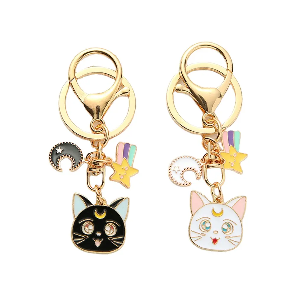 Netter Katzenkopf Schlüssel anhänger Marinero Kleiner Monds tern Kätzchen Anime Schlüssel bund Metall Anhänger Mädchen Persönlichkeit Tasche Charme Schmuck Schlüssel ring