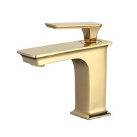 Robinets de lavabo en or Robinet de lavabo de salle de bain monotrou Mitigeur Robinet de salle de bain en or brossé Mélangeur de vanité Robinet d'eau
