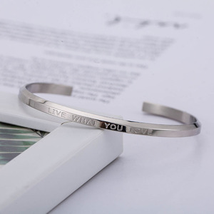 yunnique Titanium Steel Cuff <b>Bracelet</b> Engraved Live What You <b>Love</b> Geometric Open Design Unisex Jewelry Gift - Product Image 1