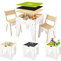 Table d'activités 4-en-1 moderne et minimaliste en bois pour tout-petits et enfants avec 2 chaises, pour les 2-12 ans, avec rangement