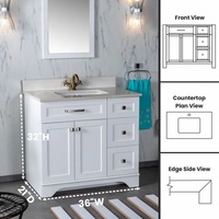 Meuble-lavabo de salle de bain gris clair de 36 pouces à poser sous le plan avec dessus en bois, meuble-lavabo moderne résistant à l'eau pour hôtel