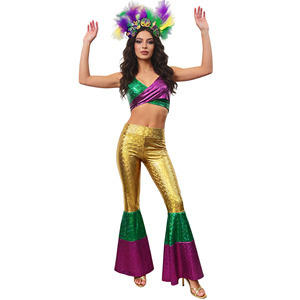 Ensemble deux pièces rétro <span class=keywords><strong>disco</strong></span> pour <span class=keywords><strong>femme</strong></span>, haut et pantalon, pour performance de danse, carnaval adulte 2026 - Product Image 5