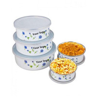 Lot de 5 bols de conservation en émail blanc avec couvercle en PP, motif floral personnalisé, pour cuisine, vente en gros d'usine, prix abordable