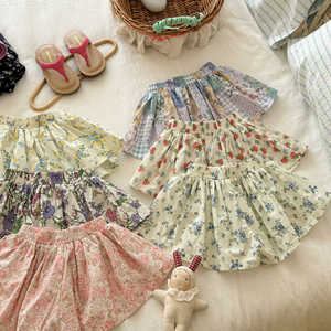 Girls Cotton Floral Shorts Mid Waist Breathable Tutu Style Summer Pants For Kids - Product Image 1