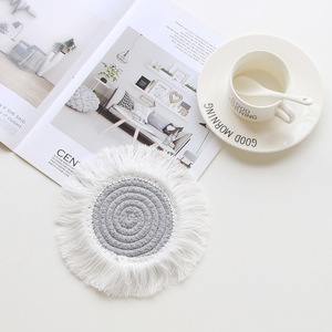 Sous-verres en <span class=keywords><strong>macramé</strong></span> faits à la main boissons rondes coton Boho tissé sous-verre ensemble avec gland pour types <span class=keywords><strong>de</strong></span> tasses et tasses - Product Image 4