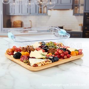 Plateau de service en bambou Bangzhong avec compartiments intégrés pour fromages, fruits, charcuterie, usage en cuisine - Product Image 3