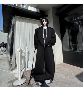 Qiuting 2025 High Street Personality Drawstring Adornment Hoodie Wide Leg <strong>Pantsuit</strong> <strong>Men</strong> New Casual Sports Two Piece Set - Product Image 6