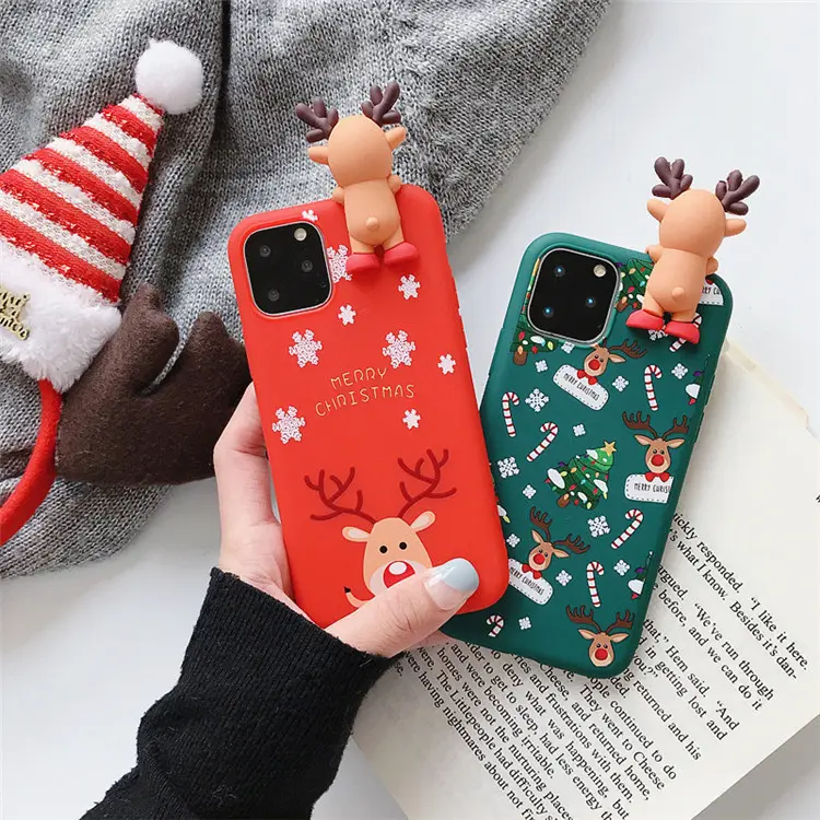 Cartoon Weihnachten Elch Silikon hülle für iPhone 11 Pro Max 8 7 Plus X Xr Paar Handy hülle Weihnachten Elch Back Cases