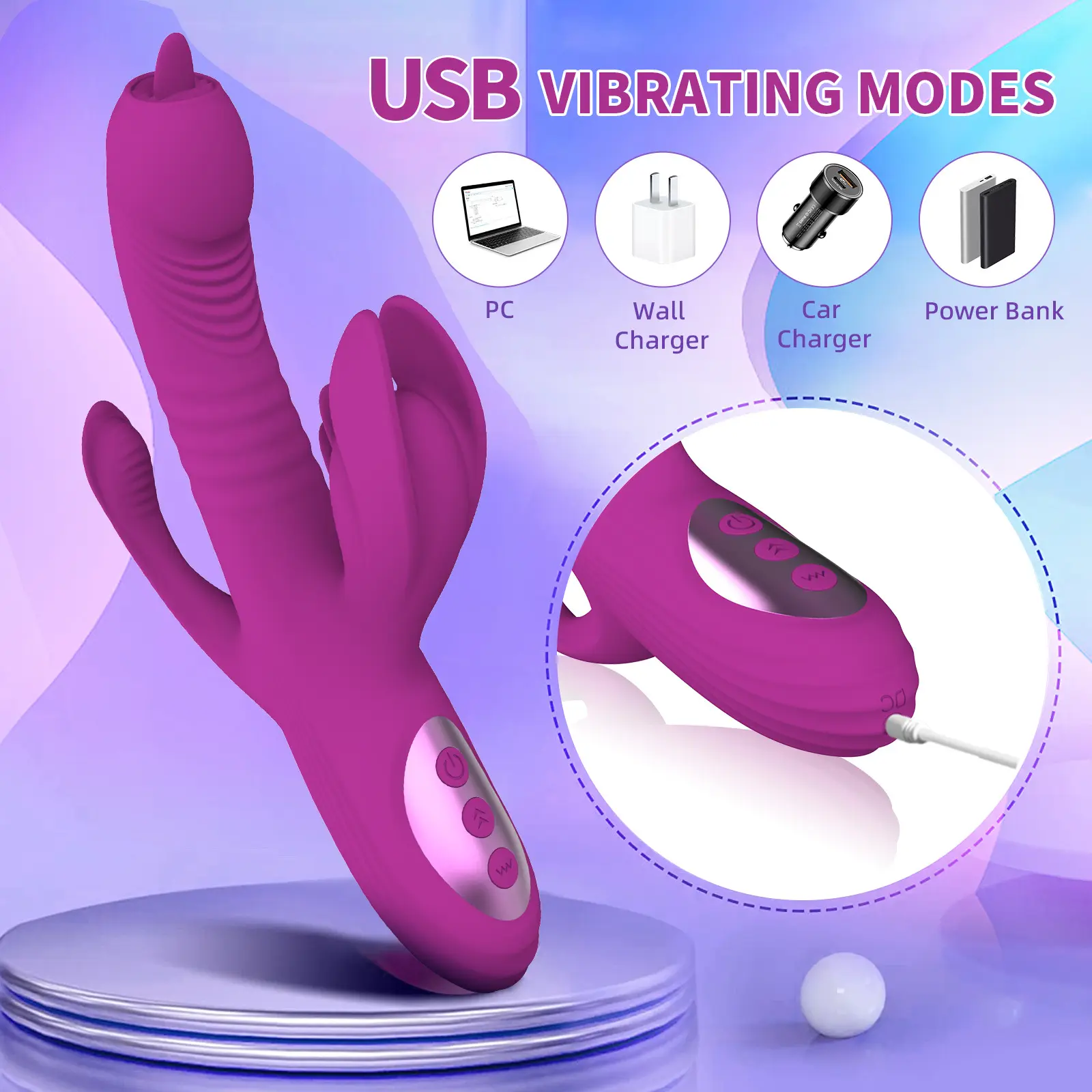 Vibrateurs de point G de poussée Stimulateur de clitoris avec langue de clitoris Vibrateurs de lapin Sex Toy pour Couple Femmes Produits pour adultes