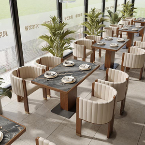 Xzy hiện đại cao cấp 4 chỗ ngồi bàn ăn ghế với Rock slab Tabletop ánh sáng thiết kế sang trọng rắn gỗ chân cho nhà hàng - Product Image 4