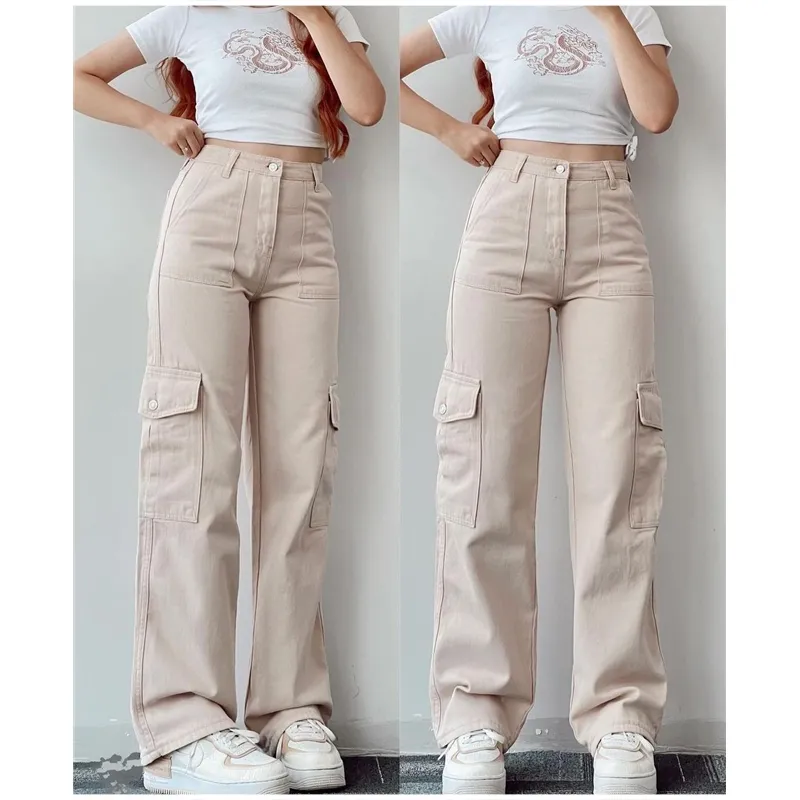 Personnalisé Femmes Élégant Décontracté Lâche Loisirs Streetwear Cargo Pantalon de Jogging Extérieur Patchwork Salopette Pantalon de Survêtement avec Poches