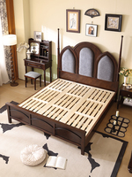 Lit de rangement en bois massif de style rétro français avec design sculpté, taille Queen/King pour chambre à coucher