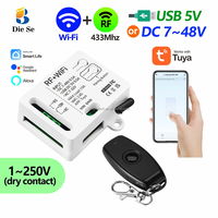 Module de relais intelligent WiFi RF 1 canal Tuya Alexa Google AC DC 12V 24V 48V 10A avec fonction de temporisation pour éclairage, ventilateur, portail - Vente en gros