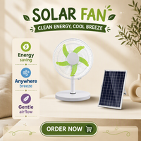 Ventilateur solaire de 12 pouces avec panneau solaire, ventilateur de table rechargeable portable avec lumière LED, ventilateur rafraîchisseur d'air pour la maison