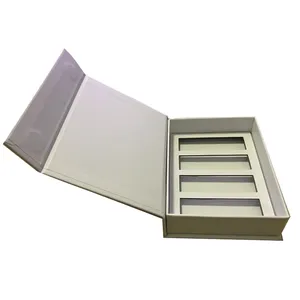 Caixa de armazenamento de maquiagem com flip magnético rígido branco personalizado, embalagem com suporte de cartão de papel, embalagem para presente
