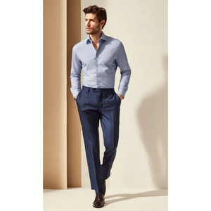 Pantalon habillé homme bleu marine en polyester tissé, taille mi-haute, coupe ajustée, jambe droite, écologique et facile d'entretien, idéal pour le bureau et les affaires - Product Image 1