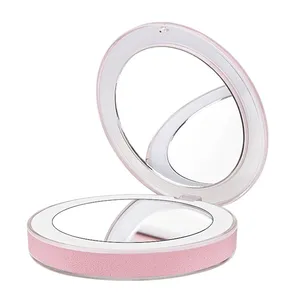 11 lumières LED Mini miroir de maquillage de courtoisie avec loupe Led poche compacte femme miroirs câble USB pour cosmétiques