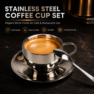 Wholesale Custom <strong>Coffee</strong> <strong>Mug</strong> <strong>Set</strong> with Saucer 304 Stainless Steel Korean Style for Cafe Hotel Office Business Promotional Gifts - Product Image 1