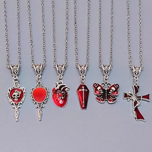 Collana con Ciondolo a Catena a Maglie Sportiva Nera di Halloween, alla <span class=keywords><strong>Moda</strong></span> ed Esagerata, con Specchio Magico, Cuore, Farfalla, Teschio e Croce - Product Image 1