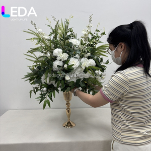 LEDA Wedding Excellent High Quality 60Cm White <b>Silk</b> <b>Flowers</b> With Green Leaf Handmade Classa Quality <b>Flower</b> Ball - Product Image 1