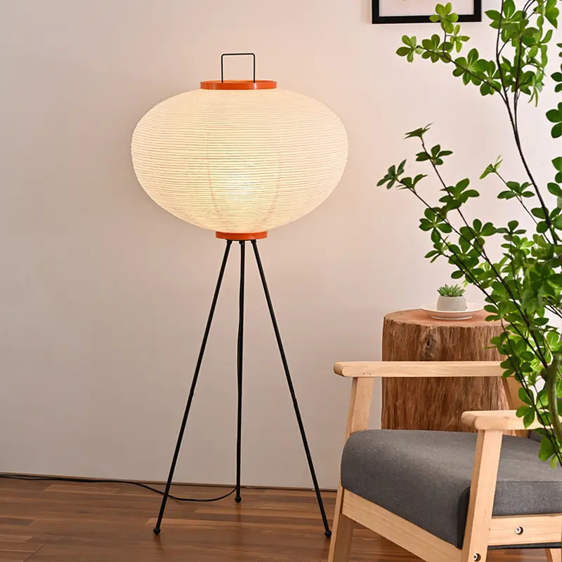 Japanese Style Art Rice Paper Lampshade Tripod Floor Lamp Simple Homestay Bedroom Study Floor Lamp