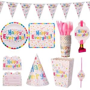 Ensemble de vaisselle jetable pour fête européenne et américaine, assiettes, gobelets en papier et plateaux colorés avec ballons pour l'anniversaire des enfants - Product Image 1