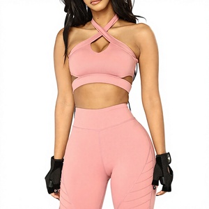 Ensemble de vêtements de sport pour femmes à taille haute, personnalisable en gros - Leggings et soutien-gorge à séchage rapide en Spandex/Nylon, maintien moyen, couleurs personnalisées pour le yoga - Product Image 1