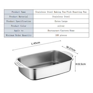 Plat à <span class=keywords><strong>gratin</strong></span>/plateau de cuisson rectangulaire en acier inoxydable de 1,0 mm d'épaisseur, extra large, durable, réutilisable, sans revêtement - Product Image 2