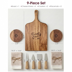Acacia Wood <b>Cheese</b> Board <b>Set</b> With Stainless Steel <b>Knives</b> And Coasters For Serving And Gifting - Product Image 2