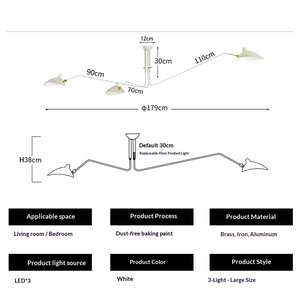 <span class=keywords><strong>Lustre</strong></span> vintage multi-têtes en fer de style français, LED, type bec de canard et pieuvre, pour salon et chambre, par Serge Mouille - Product Image 6