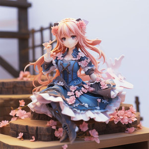 Figura de Resina Personalizada de Anime Hecha a Mano, Chica Sentada con Cabello Rosa y Vestido Azul, Temática Japonesa de Fantasía y Ciencia Ficción, para Mayores de 12 Años - Product Image 1
