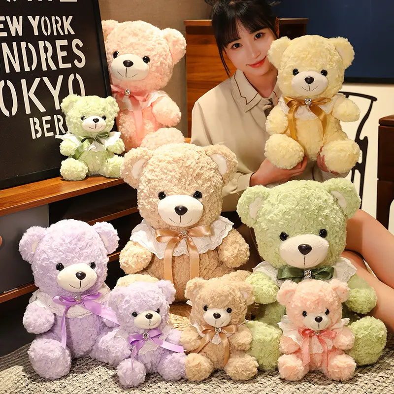 रंगीन टेडी भालू प्लश खिलौने के साथ टेडी पेलुचे नरम खिलौने टेडी भालू को धनुष वैलेंटाइन डे गिफ्ट 2024