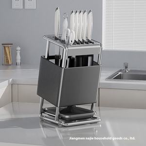 Eğik takılı duvara monte mutfak bıçak rafı entegre tezgah depolama ve çubuklarını kafes tezgah bıçak tutucu - Product Image 2