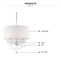 Lustre en verre pour chambre à coucher, luminaire suspendu moderne en cristal, abat-jour rond en tissu