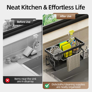 Venta al por mayor de almacenamiento de metal estante de cocina fregadero Caddy con bandeja de drenaje <span class=keywords><strong>para</strong></span> <span class=keywords><strong>herramientas</strong></span> de limpieza de cepillo de esponja - Product Image 2