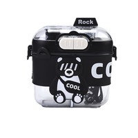 Gourde d'été portable en PC, grande capacité, anti-fuite, à double compartiment, avec paille et motif ours de dessin animé, avec cordon