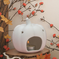 Lampe de nuit en céramique blanche en forme de citrouille d'Halloween, bougeoir creux en forme d'étoile, décoration d'automne, bougeoir