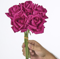 Bouquet de 5 roses artificielles en soie, bouclées, avec fil métallique, faites à la main, toucher réaliste et naturel, longue durée, pour la Saint-Valentin