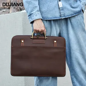 DUJAING Herren Vintage Style Business Aktentasche Crazy Horse Echtes Leder Tragbare Laptop Handtasche mit Schlaufen