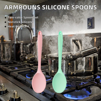 Armrouns Lot de 2 cuillères mélangeuses en silicone, 27,4 cm, grandes, résistantes à la chaleur, antiadhésives, sans BPA, compatibles lave-vaisselle, vert rose, pour la cuisine