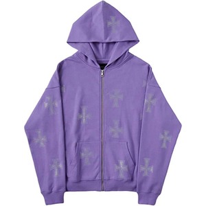Sudadera con capucha Y2K para mujer, de alta calidad, con cremallera completa, OEM, sobre la cara con estampado de diamantes de imitación, vintage, gran tamaño, personalizada - Product Image 3