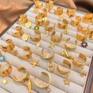 18K Vergoldeter Edelstahl-Schmuck in Verschiedenen Stilen, Geometrischer Blumen-Anhänger <span class=keywords><strong>Ring</strong></span>, Hochzeitsgeschenk für Frauen und Männer - Product Image 3