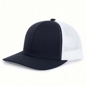 Gorra de béisbol tipo trucker con visera plana, de malla, en blanco, con bordado personalizado y relieve 3D, común en el ámbito empresarial - Product Image 4
