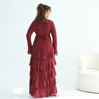 Nouvelle arrivée : vêtements islamiques Abaya pour femmes, robe musulmane avec manches longues à double couche et ourlet à volants, vêtements pour femmes