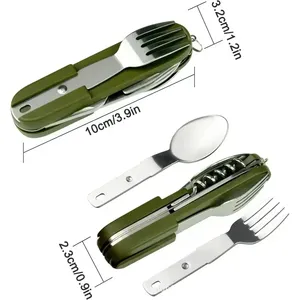 Ensemble de vaisselle pliable en acier inoxydable pour l'extérieur, ustensiles de camping multi-usages, équipement de pique-nique réutilisable, kit de vaisselle de voyage - Product Image 6