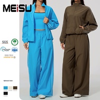 Ensemble veste athlétique zippée color block et pantalon coupe ample, haute extensibilité, coupe-vent, vêtements de sport d'extérieur, design personnalisé