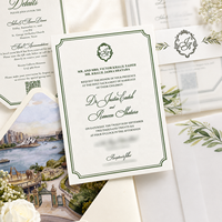 Invitation de mariage de luxe personnalisée avec feuille gaufrée, enveloppe en vélin, carton en coton ligné aquarelle pour douche nuptiale à destination