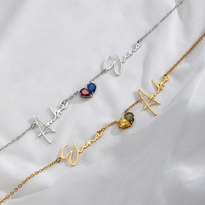 <span class=keywords><strong>Collar</strong></span> de Corazón con Piedra de Nacimiento Personalizado SongYi, de Acero Inoxidable, con Colgante de Dos Nombres y Dos Perlas, Joyería para Mamá - Product Image 5