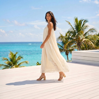 Robe longue à bretelles spaghetti pour femme, style bohème, avec ourlet brodé, fabrication sur mesure pour marque privée