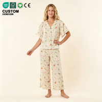 Ensemble de pyjama 2 pièces pour femme : haut boutonné à manches volantées et pantalon à ourlet à volants – Doux, confortable, idéal pour la maison et l'été